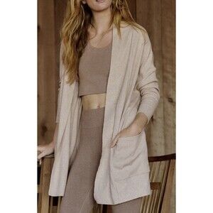 Pact Airplane Wrap Organic 100% Cotton Cardigan Cream Open Front Pockets Sz M/L